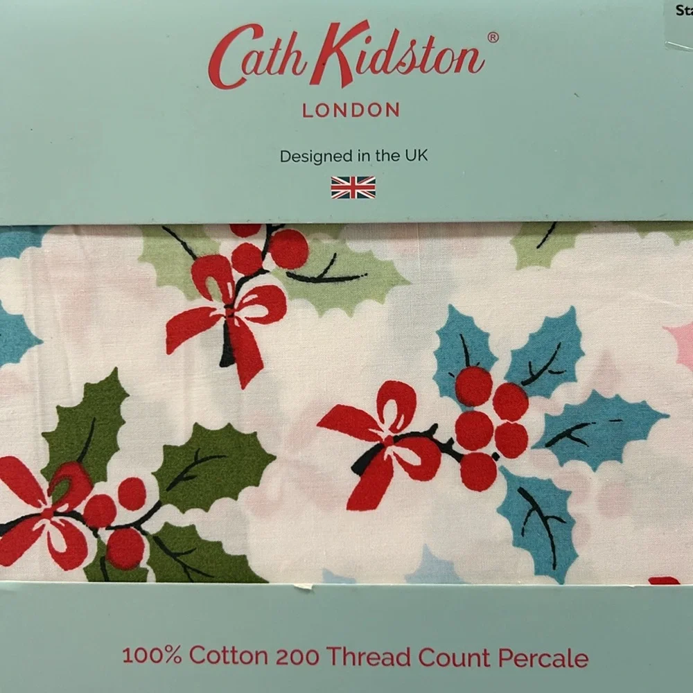 Cath Kidston Standard Pillowcase Pair‎ in Christmas Holly Multi 100% Cotton
